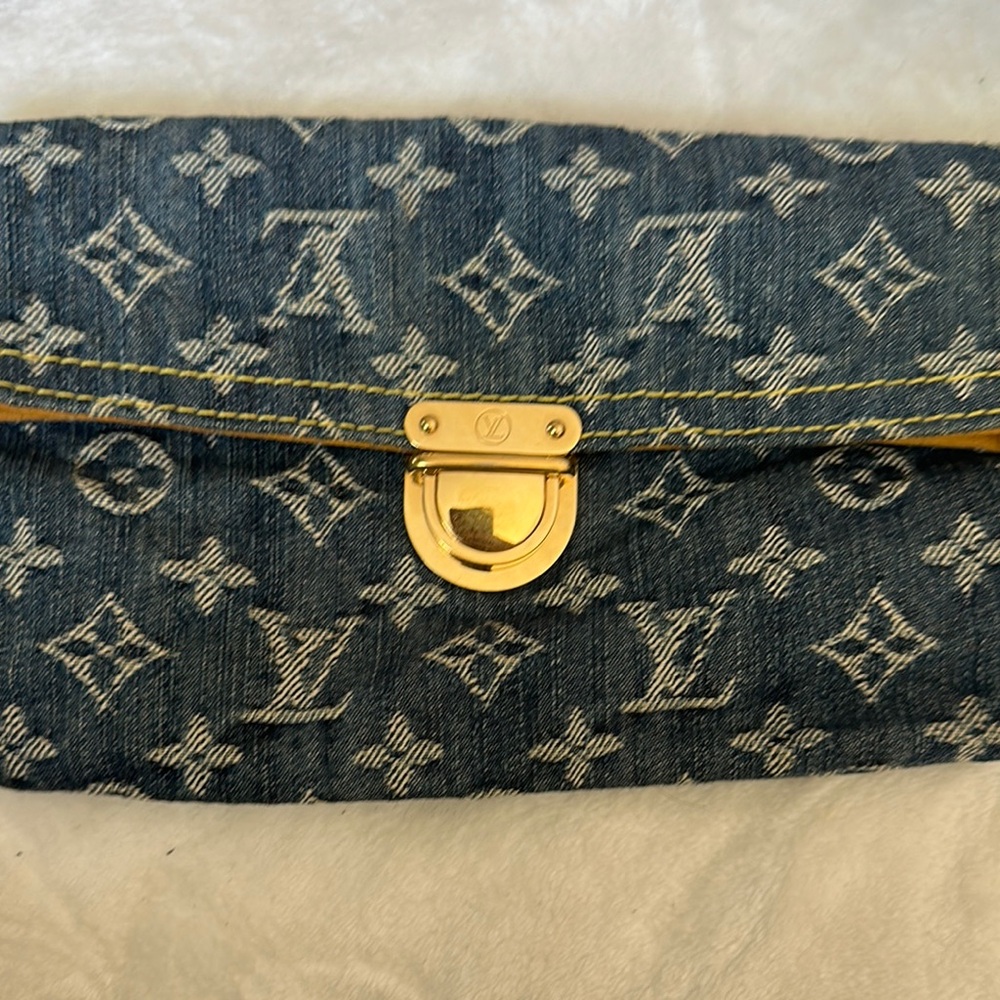 Louis Vuitton Blue and Gold Monogram Wristlet